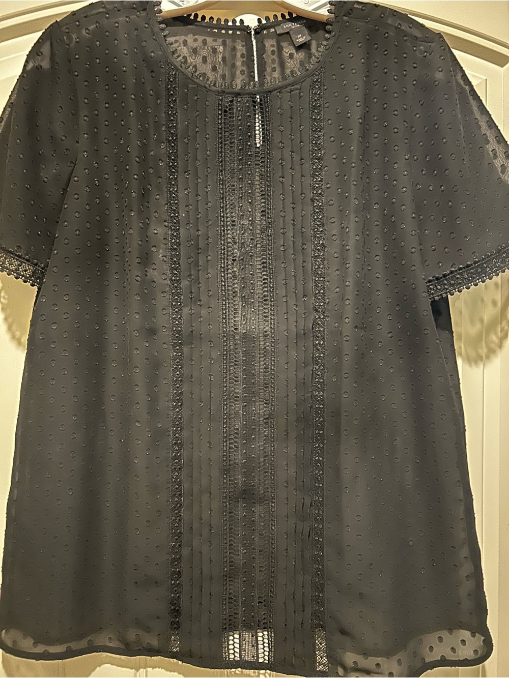 Ann Taylor Black Blouse w/Raised Polkadots.